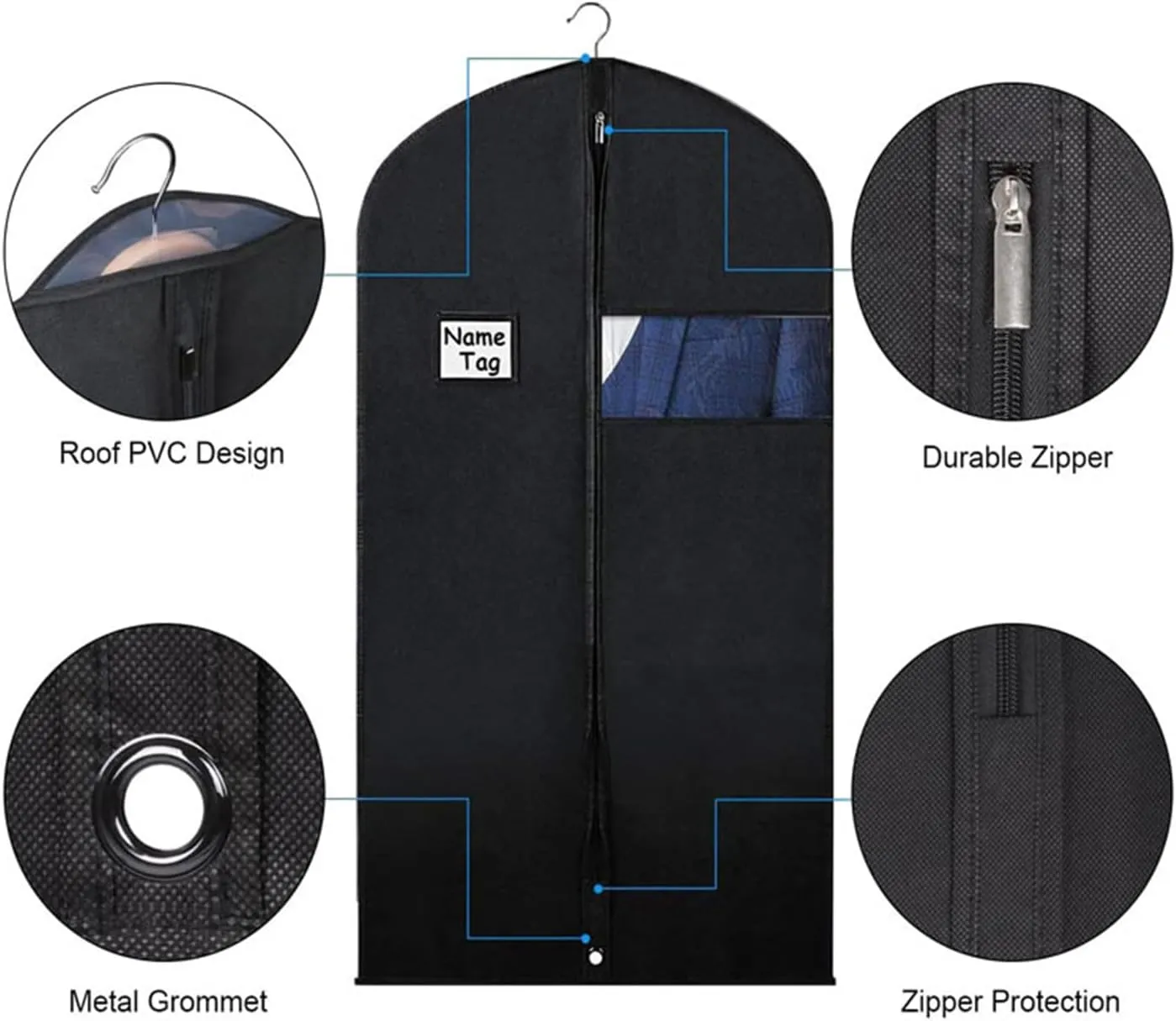 120 * 60Cm Garment Bags, 1 Packs Garment Bags for Hanging Clothes, Env-Friendly Breathable Suit Bag Clothes Cover for Storage Suits, Shirts, T-Shirts And Jackets, Suitable for Adults And Children,C