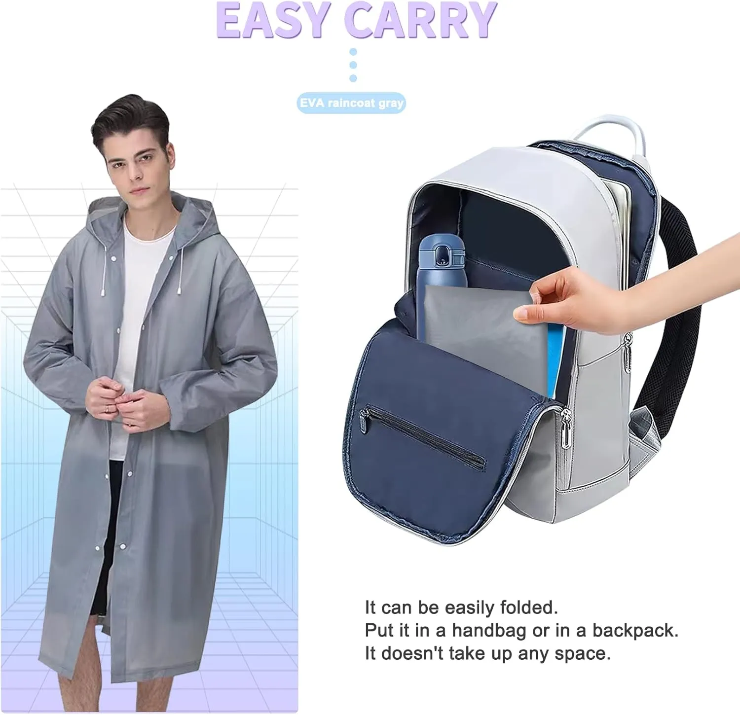 2 Pack Portable Rain Ponchos for Adults Reusable, Roctee Raincoats for Women Men with Hood