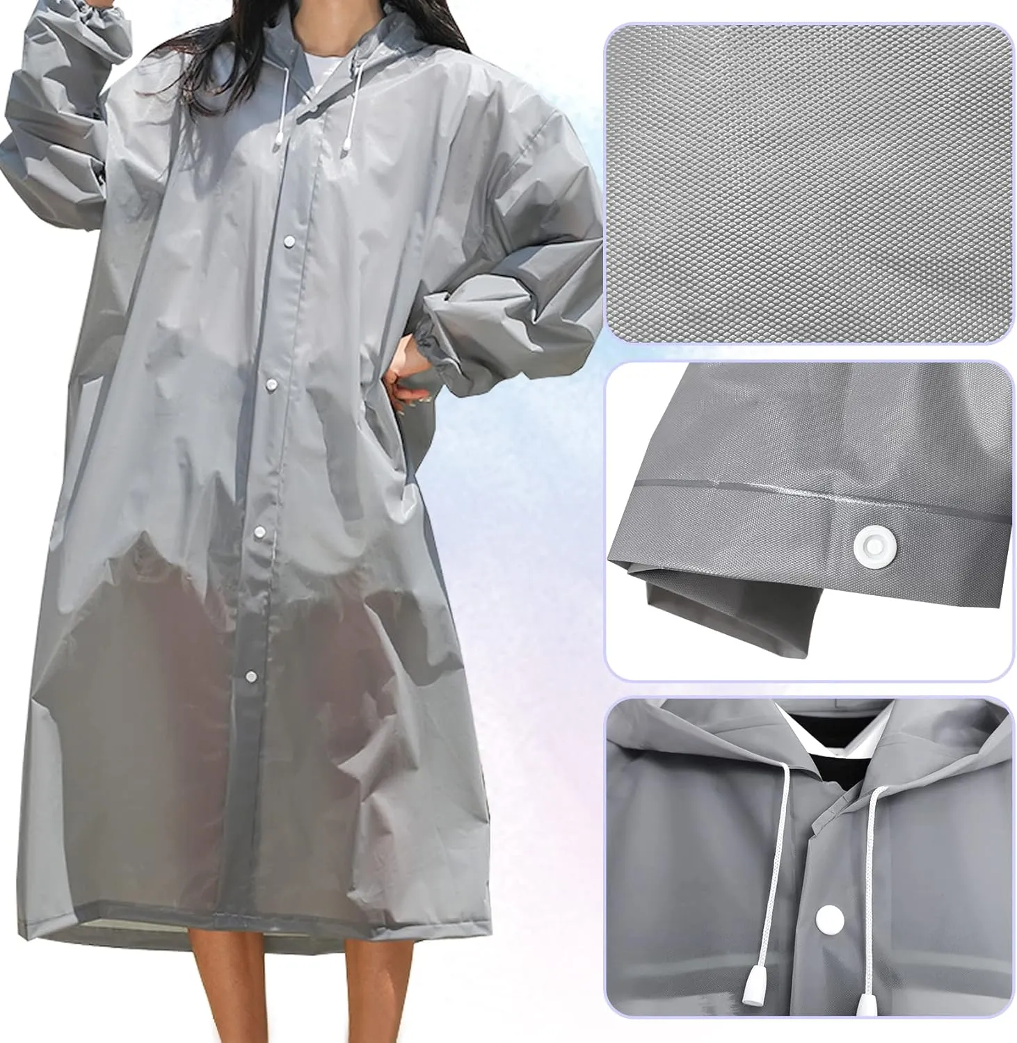 2 Pack Portable Rain Ponchos for Adults Reusable, Roctee Raincoats for Women Men with Hood