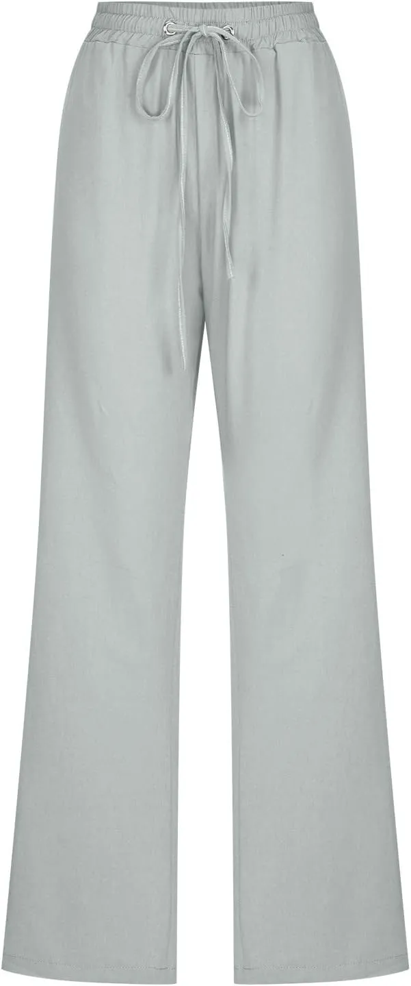 2025 Womens Cotton Linen Pants Casual High Waist Pant Loose Fit Drawstring Trousers Soft Comfy Lounge with Pockets