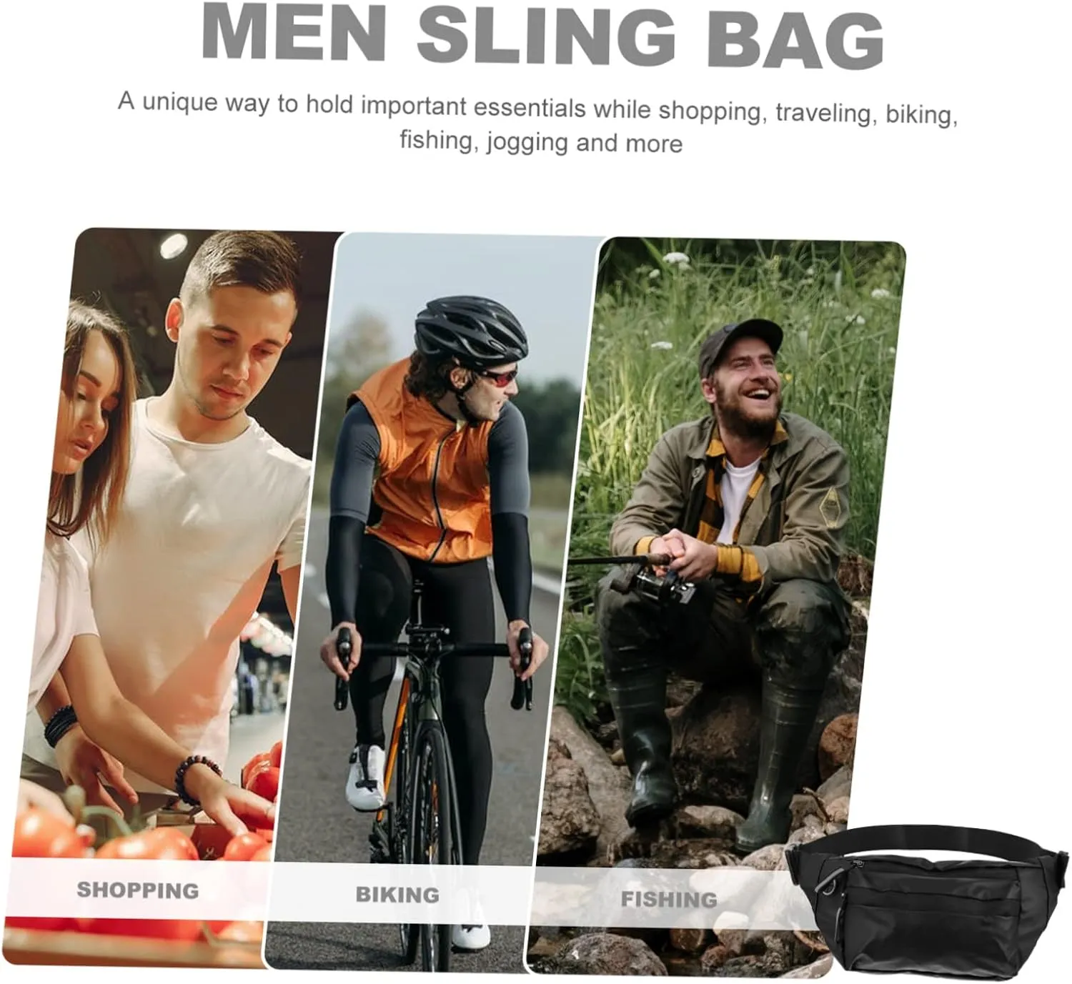 2pcs Cross Body Purses for Men Versatile Sling Bag Zipper for Outdoor Sports Daily Life