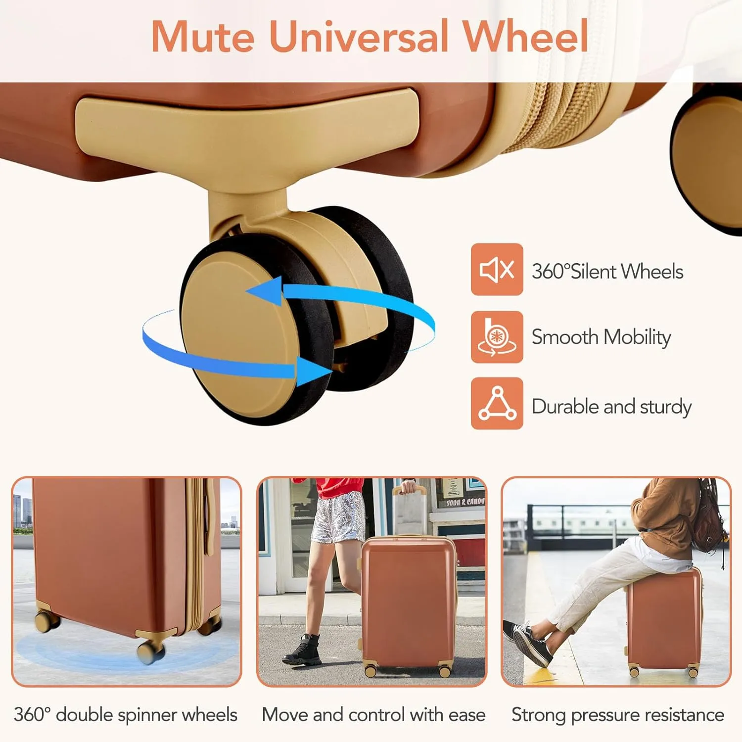 3 Piece Luggage Travel Sets with TSA Lock, Telescopic Handle, 360  Silent Dual Wheel, Side Handles and Safety Feet Hardshell Suitcase, 20''24''28'' Available Brown One Size