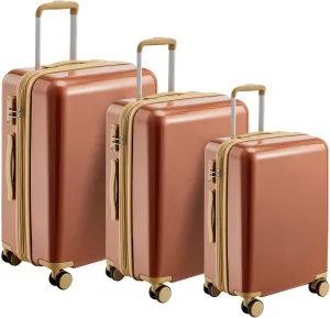 3 Piece Luggage Travel Sets with TSA Lock, Telescopic Handle, 360  Silent Dual Wheel, Side Handles and Safety Feet Hardshell Suitcase, 20''24''28'' Available Brown One Size