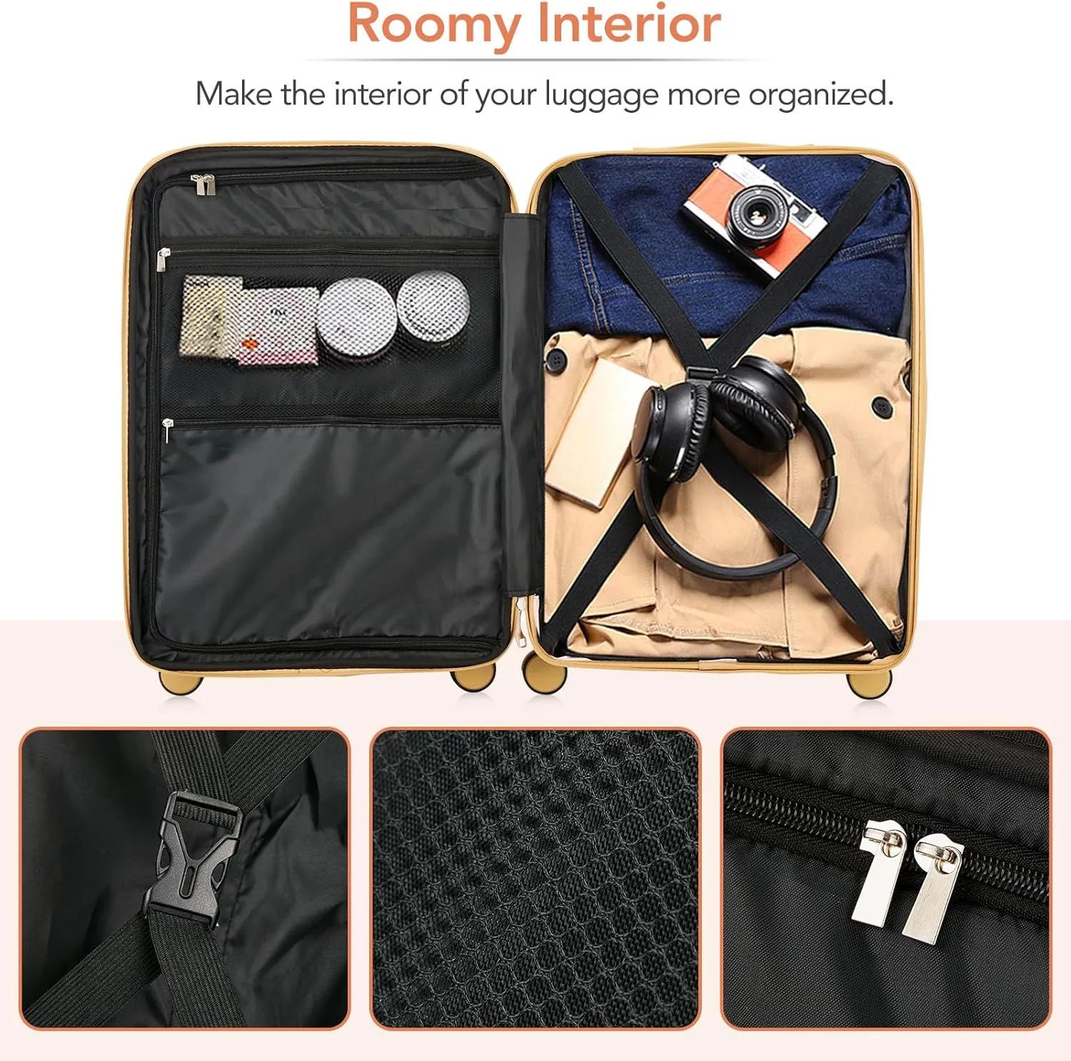 3 Piece Luggage Travel Sets with TSA Lock, Telescopic Handle, 360  Silent Dual Wheel, Side Handles and Safety Feet Hardshell Suitcase, 20''24''28'' Available Brown One Size