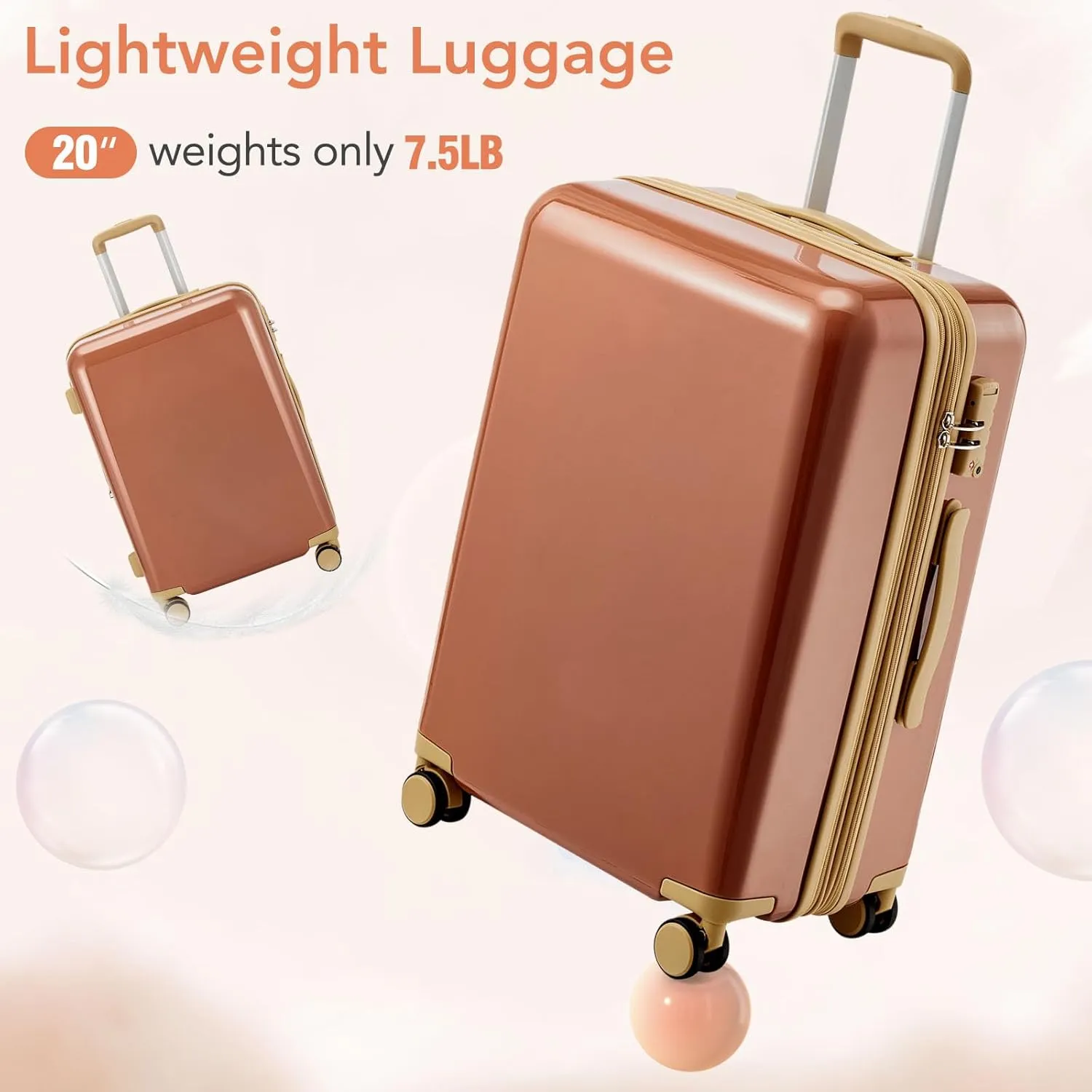 3 Piece Luggage Travel Sets with TSA Lock, Telescopic Handle, 360  Silent Dual Wheel, Side Handles and Safety Feet Hardshell Suitcase, 20''24''28'' Available Brown One Size