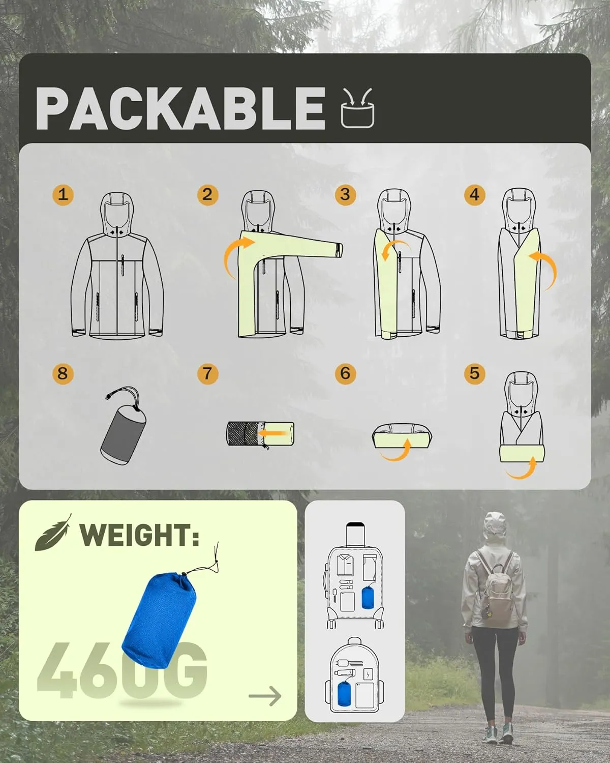 33,000ft Packable Rain Jacket Women Lightweight Waterproof Raincoat with Hood Cycling Bike Jacket Windbreaker