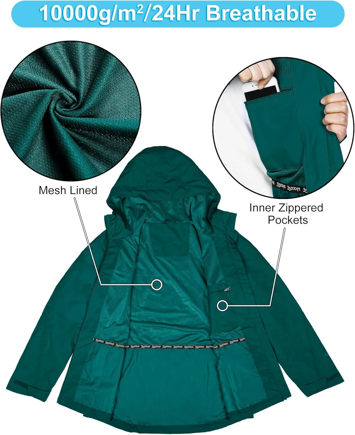 33,000ft Packable Rain Jacket Women Lightweight Waterproof Raincoat with Hood Cycling Bike Jacket Windbreaker