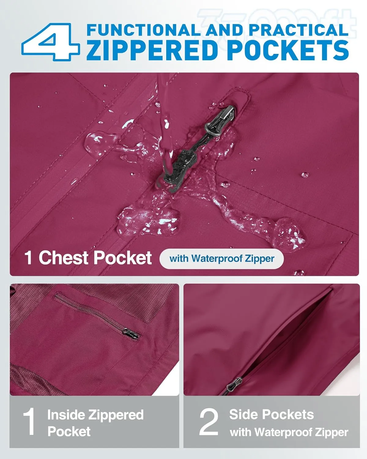 33,000ft Packable Rain Jacket Women Lightweight Waterproof Raincoat with Hood Cycling Bike Jacket Windbreaker