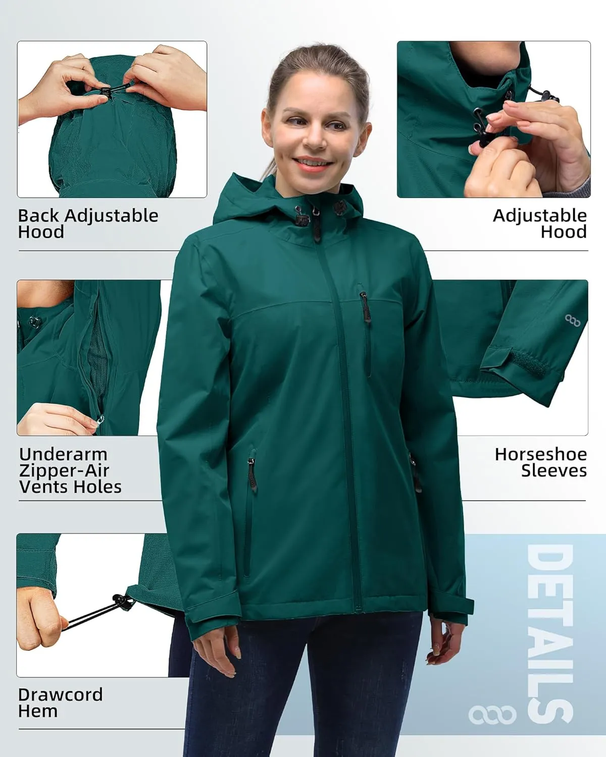 33,000ft Packable Rain Jacket Women Lightweight Waterproof Raincoat with Hood Cycling Bike Jacket Windbreaker