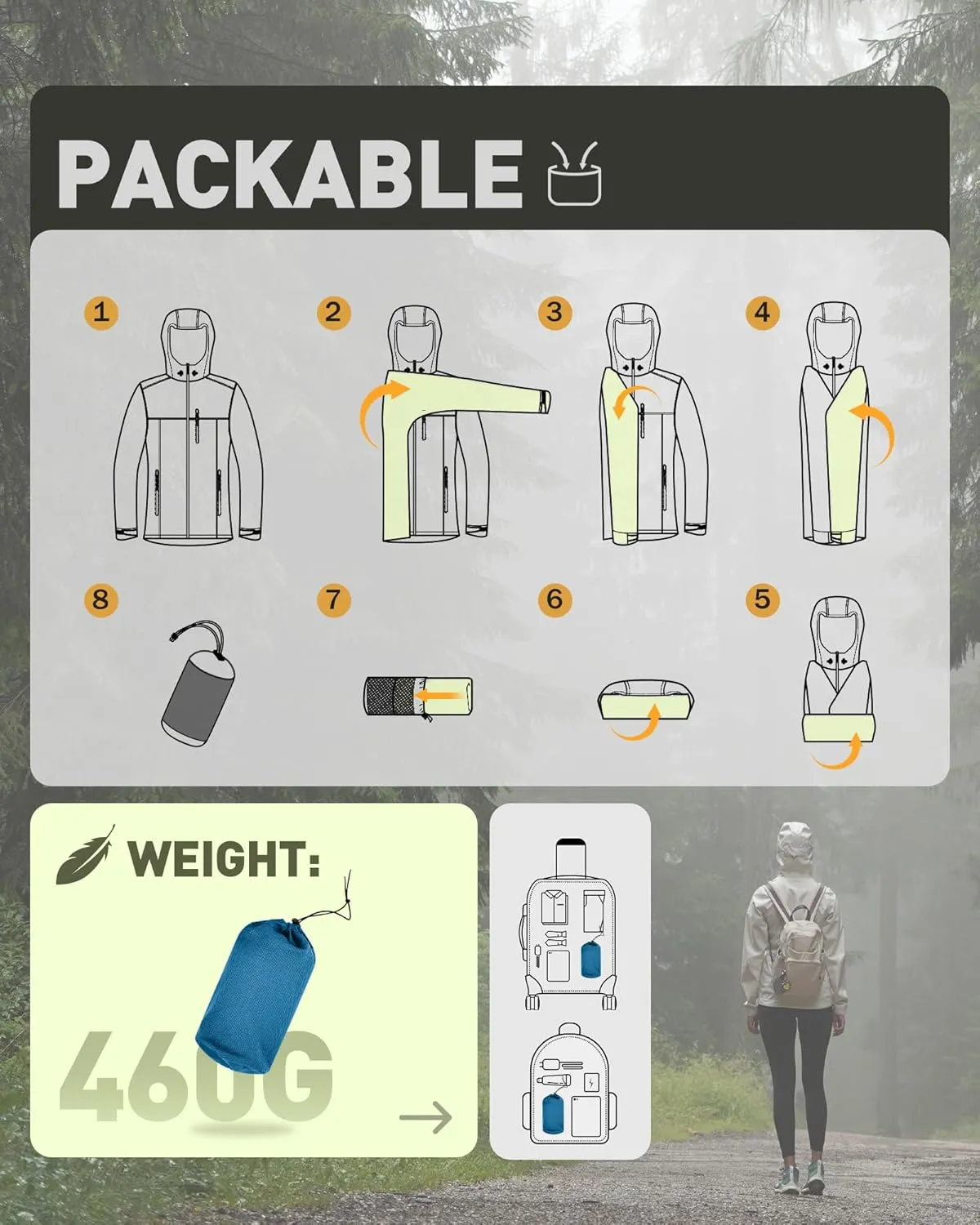 33,000ft Packable Rain Jacket Women Lightweight Waterproof Raincoat with Hood Cycling Bike Jacket Windbreaker