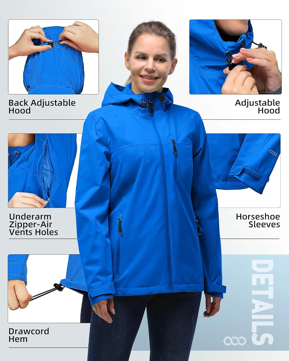 33,000ft Packable Rain Jacket Women Lightweight Waterproof Raincoat with Hood Cycling Bike Jacket Windbreaker