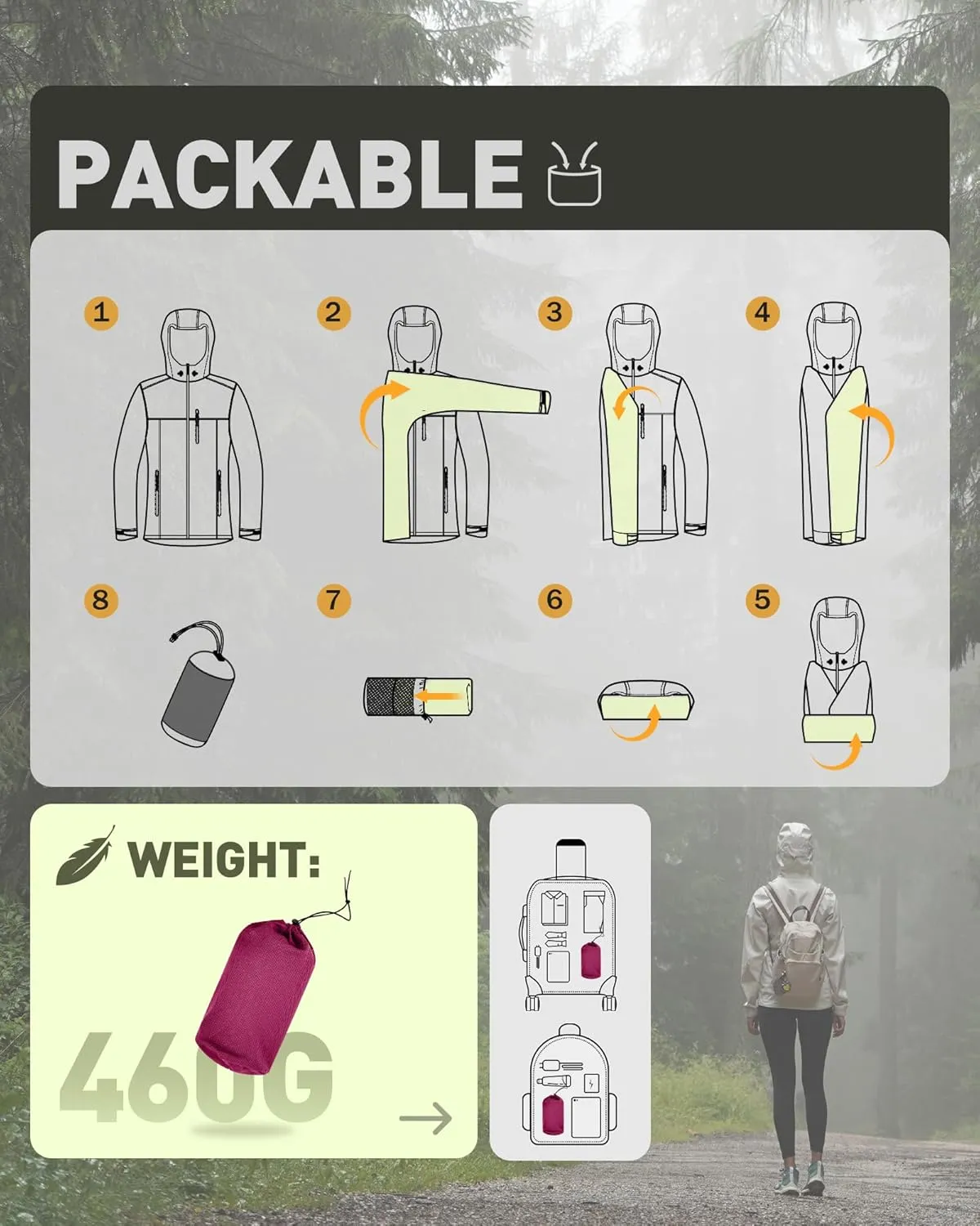 33,000ft Packable Rain Jacket Women Lightweight Waterproof Raincoat with Hood Cycling Bike Jacket Windbreaker
