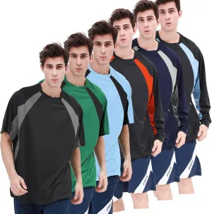 6 Pack:Men's Active Quick Dry Crewneck Color Block T-Shirt [3Short  3Long Sleeve] Running Gym Workout Sun Protection Tops
