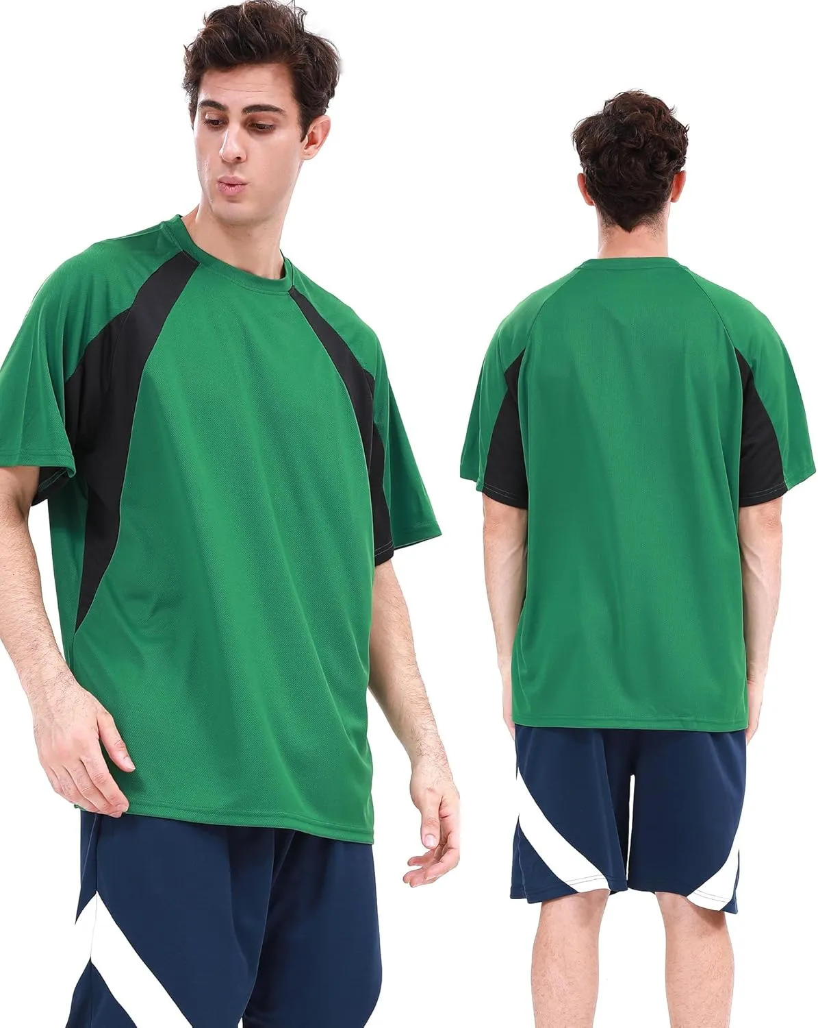 6 Pack:Men's Active Quick Dry Crewneck Color Block T-Shirt [3Short  3Long Sleeve] Running Gym Workout Sun Protection Tops