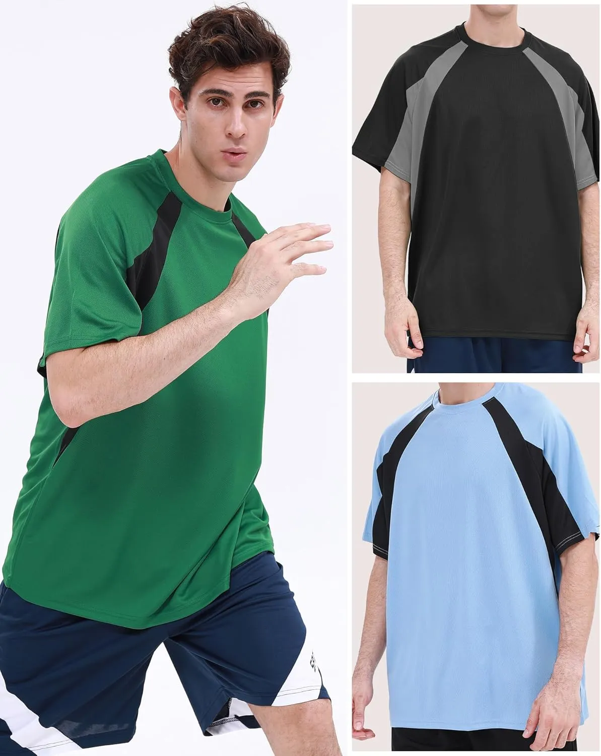 6 Pack:Men's Active Quick Dry Crewneck Color Block T-Shirt [3Short  3Long Sleeve] Running Gym Workout Sun Protection Tops