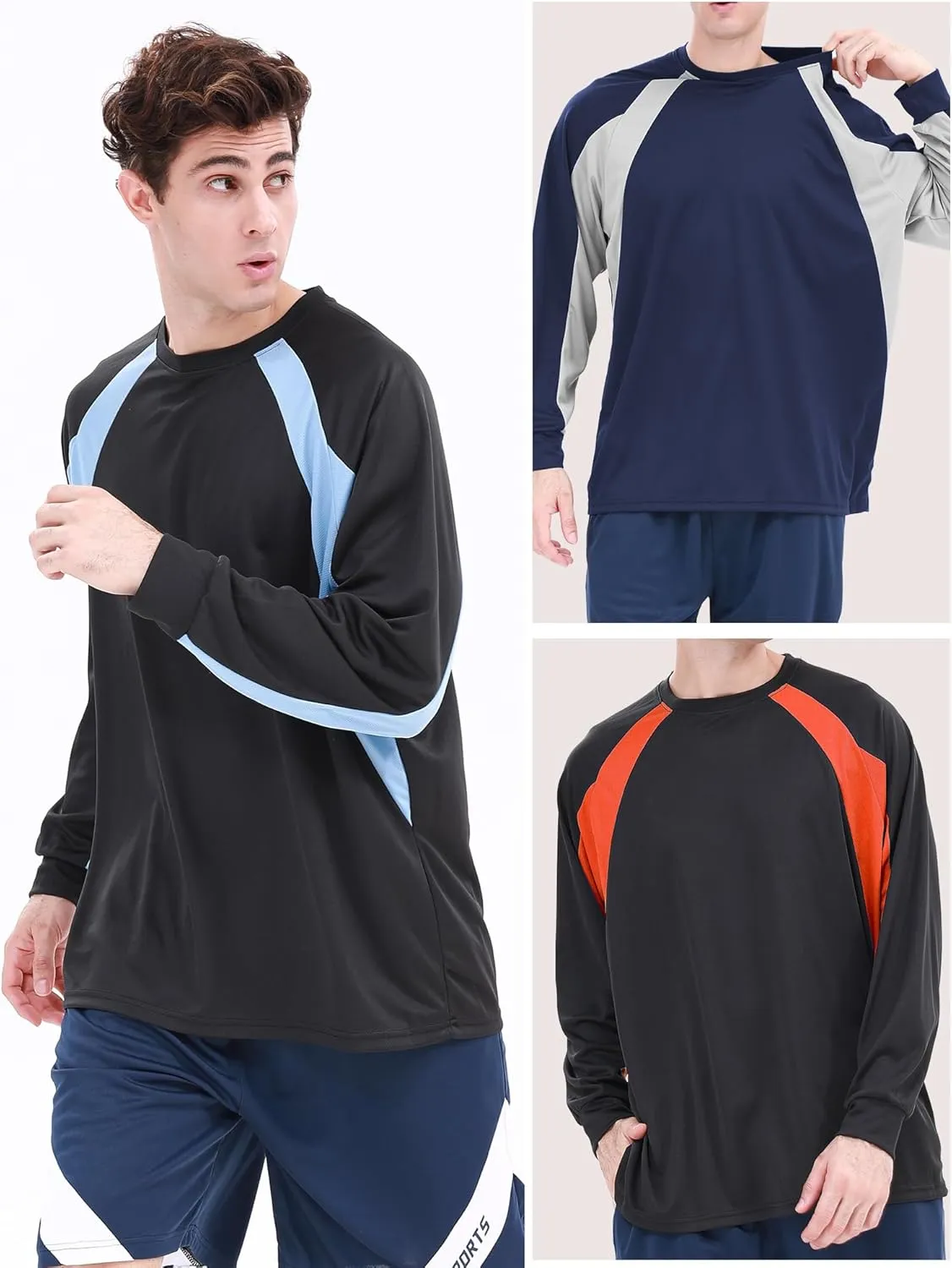6 Pack:Men's Active Quick Dry Crewneck Color Block T-Shirt [3Short  3Long Sleeve] Running Gym Workout Sun Protection Tops