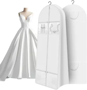 68" Portable Wedding Dress Garment Bag with 10'' gusseted and Accessory Pockets, Heavy Duty Waterproof Hanging Dress Bag with Handles for Wedding Dress, Long Costume Dresses, Ballgowns