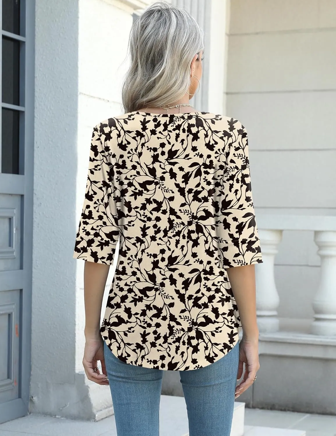 AKEWEI Women's V Neck 3/4 Sleeve T Shirts Summer Top Dressy Casual Basic Tees Shirt Tunic Blouses