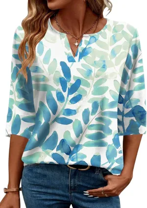 AKEWEI Women's V Neck 3/4 Sleeve T Shirts Summer Top Dressy Casual Basic Tees Shirt Tunic Blouses