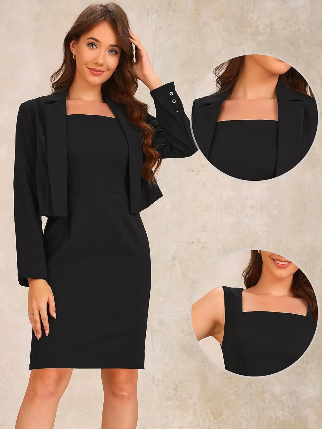 Allegra K Business Blazer Dress Suit Sets for Women Casual Long Sleeve Blazer and Sleeveless Dresses Work Office Outfits