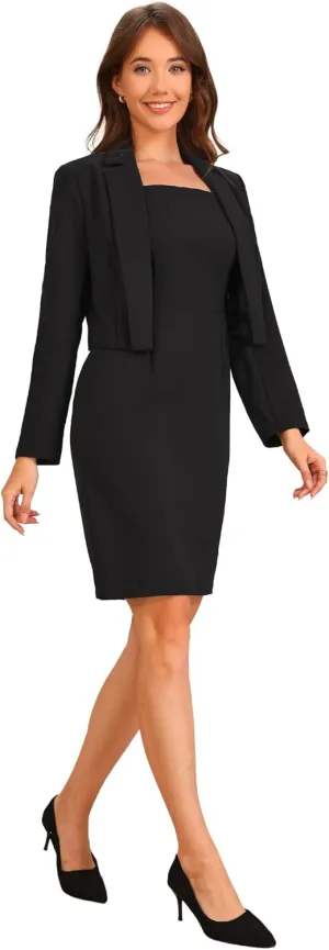 Allegra K Business Blazer Dress Suit Sets for Women Casual Long Sleeve Blazer and Sleeveless Dresses Work Office Outfits