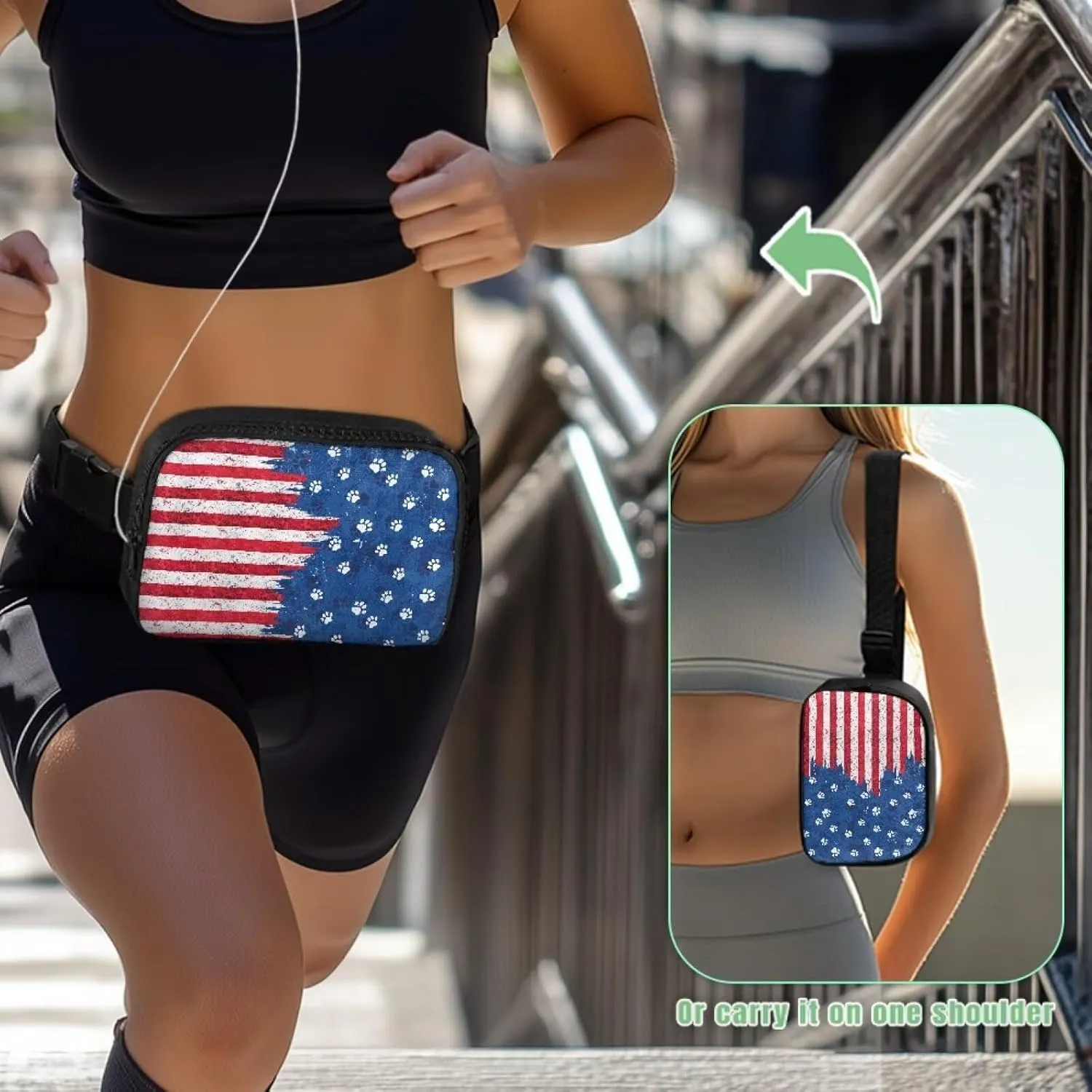 American Flag Fanny Pack for Women Blue Waist Fanny Pack Bag Practical Portable Bum Bag with Smooth Zipper for Women Sports Travel Cycling Hiking Running Personalized Waist Bag