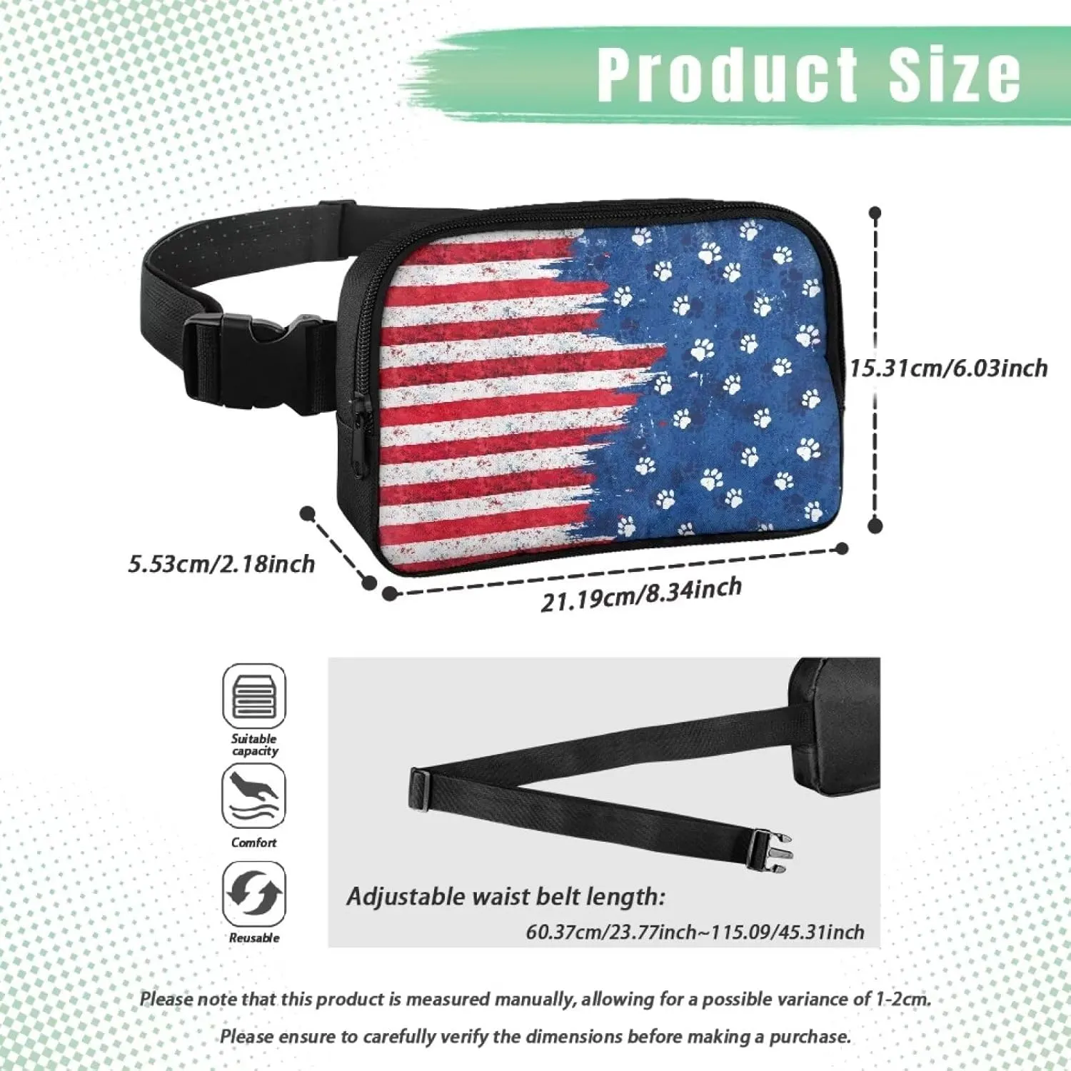 American Flag Fanny Pack for Women Blue Waist Fanny Pack Bag Practical Portable Bum Bag with Smooth Zipper for Women Sports Travel Cycling Hiking Running Personalized Waist Bag