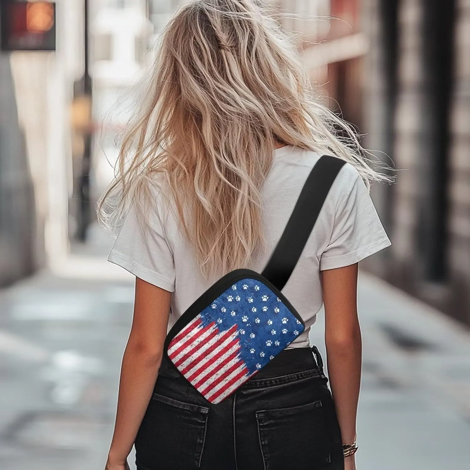 American Flag Fanny Pack for Women Blue Waist Fanny Pack Bag Practical Portable Bum Bag with Smooth Zipper for Women Sports Travel Cycling Hiking Running Personalized Waist Bag