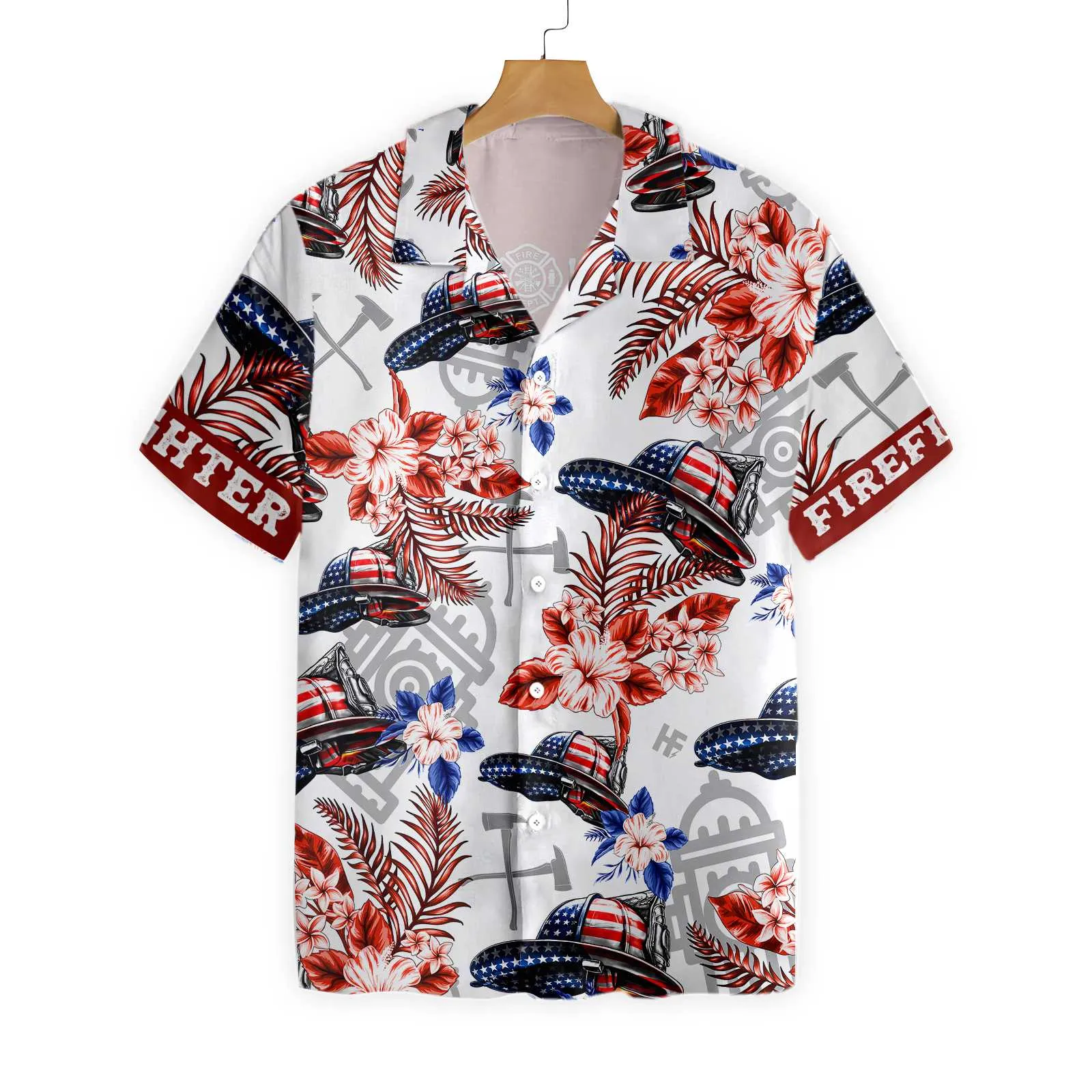 American Flag Firefighter Helmet Seamless Firefighter Hawaiian Shirt, Texas Bluebonnet Firefighter Aloha Shirt For Men, Best Gift For Firefighter Patriot