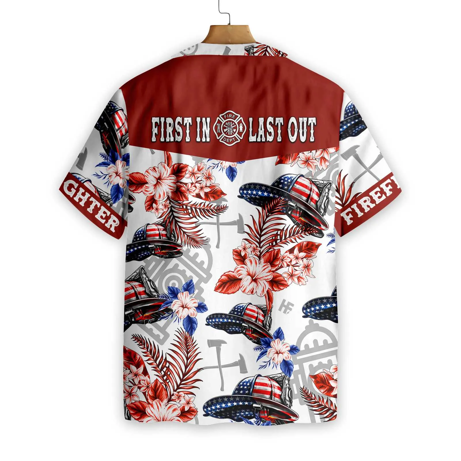American Flag Firefighter Helmet Seamless Firefighter Hawaiian Shirt, Texas Bluebonnet Firefighter Aloha Shirt For Men, Best Gift For Firefighter Patriot