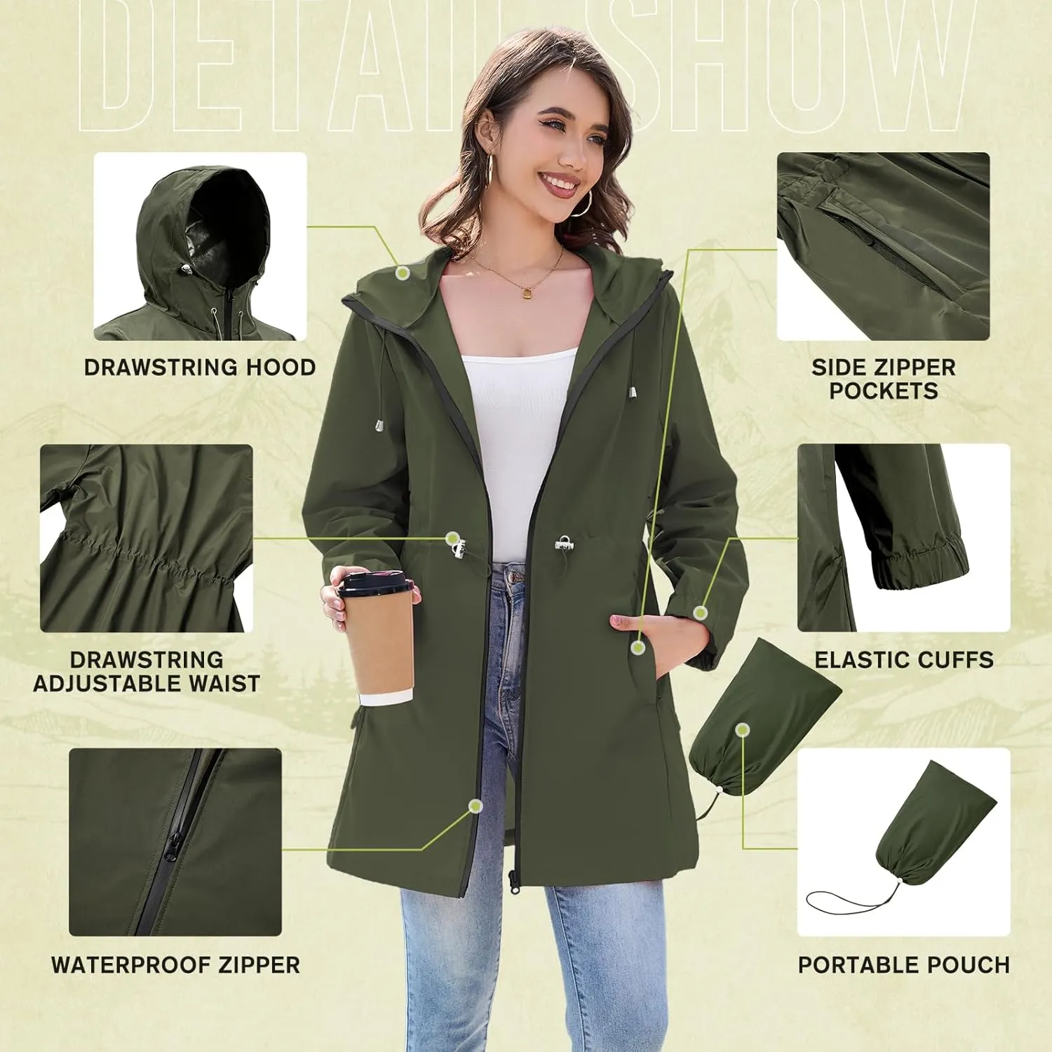 American Trends Rain Jacket Women Waterproof Packable Raincoats for Women Long Rain Coats Windbreaker