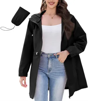 American Trends Rain Jacket Women Waterproof Packable Raincoats for Women Long Rain Coats Windbreaker