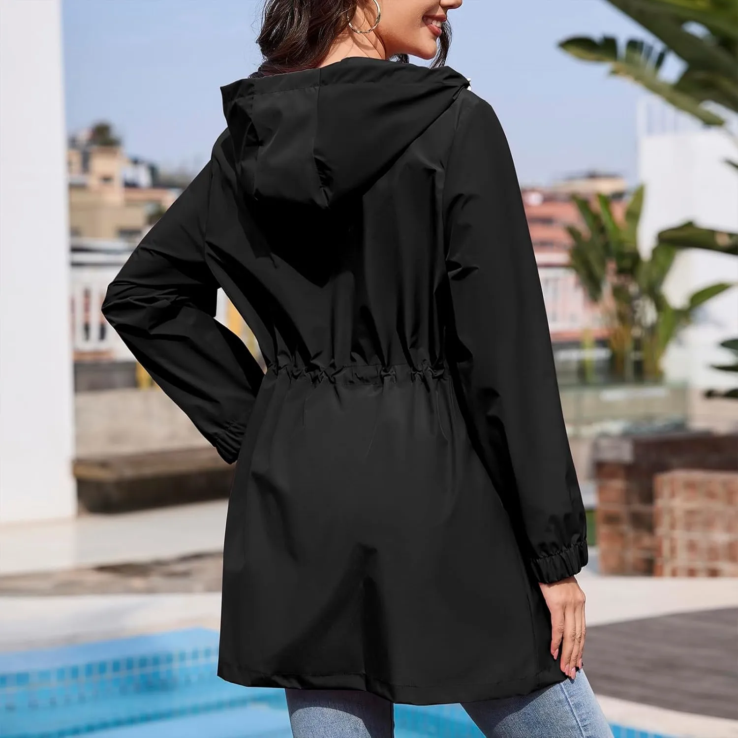 American Trends Rain Jacket Women Waterproof Packable Raincoats for Women Long Rain Coats Windbreaker