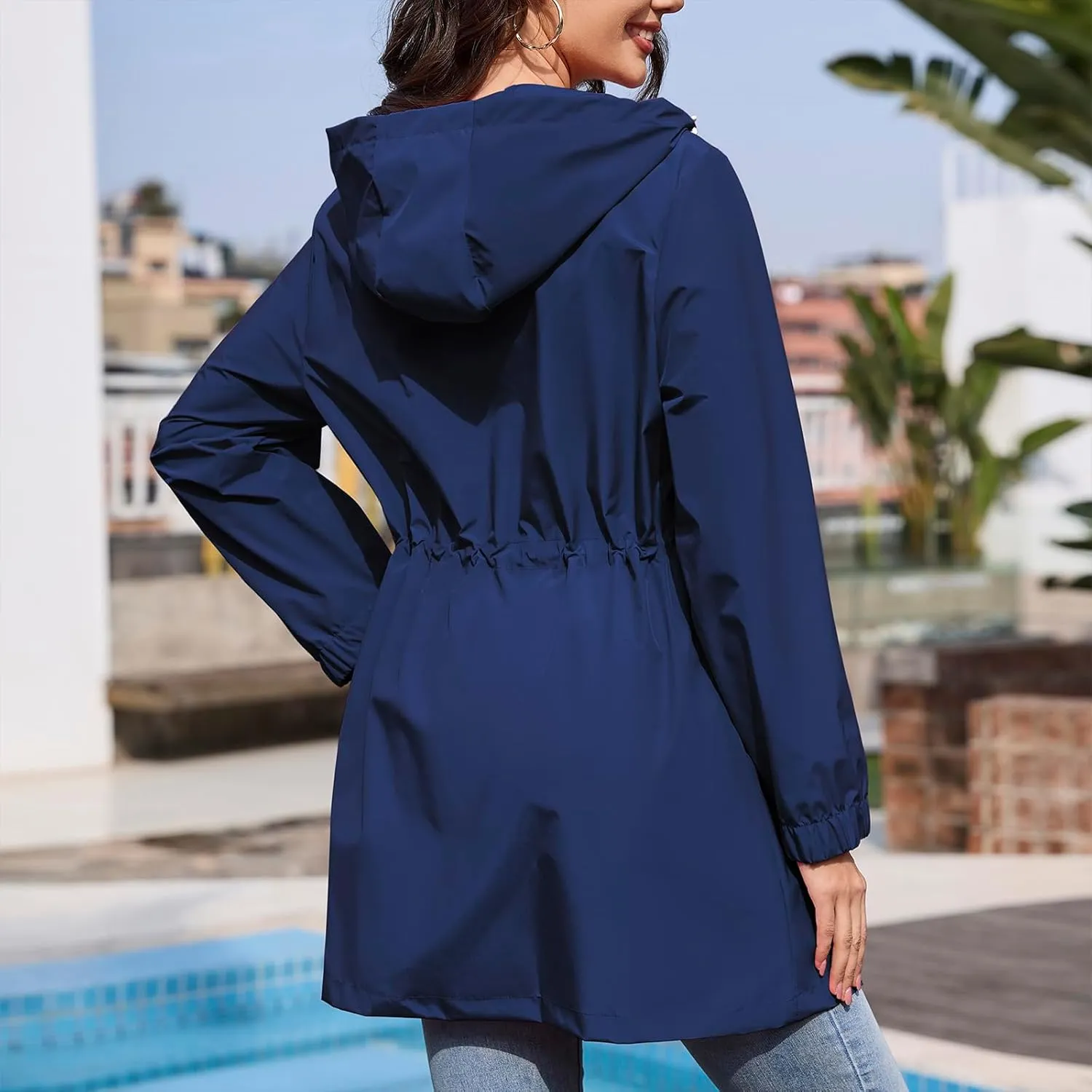 American Trends Rain Jacket Women Waterproof Packable Raincoats for Women Long Rain Coats Windbreaker