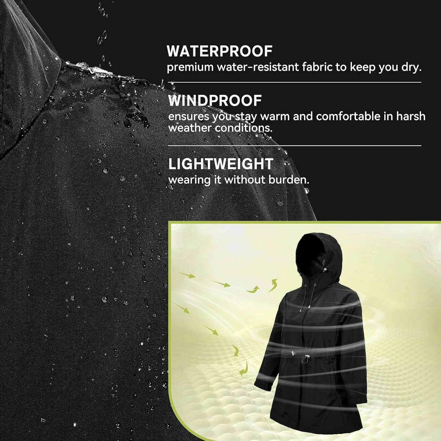 American Trends Rain Jacket Women Waterproof Packable Raincoats for Women Long Rain Coats Windbreaker