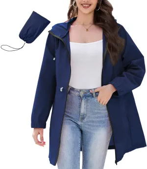 American Trends Rain Jacket Women Waterproof Packable Raincoats for Women Long Rain Coats Windbreaker