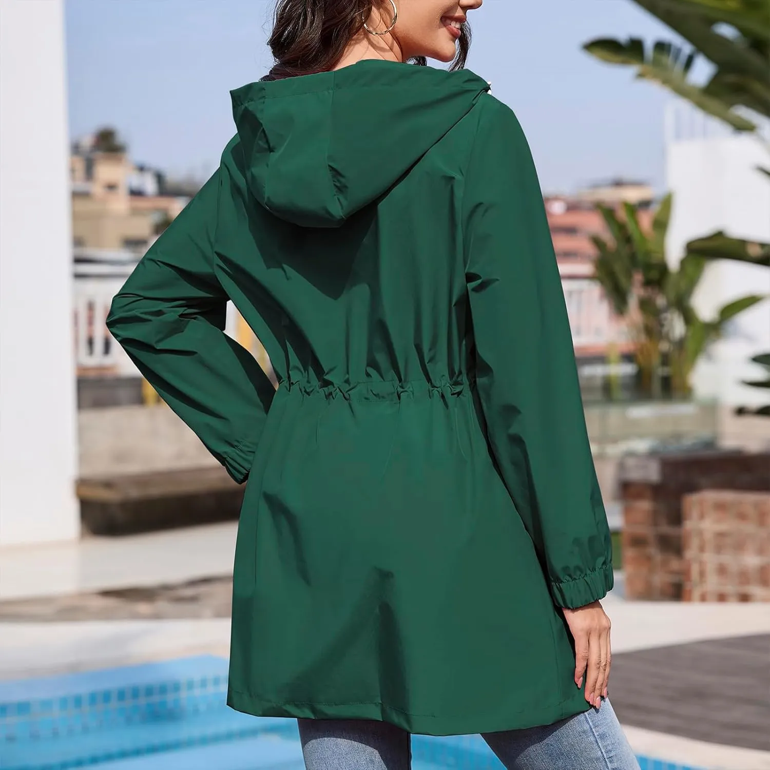 American Trends Rain Jacket Women Waterproof Packable Raincoats for Women Long Rain Coats Windbreaker