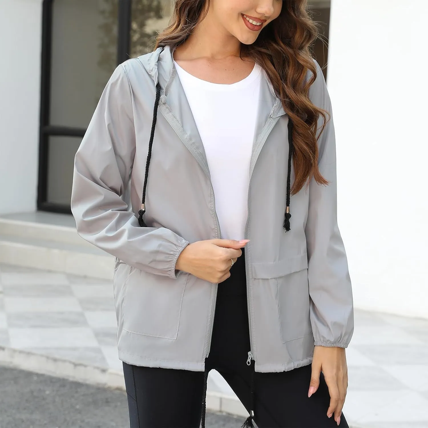 American Trends Women Rain Coats Lightweight Waterproof Outdoor Rain Jacket with Hood Packable Raincoats