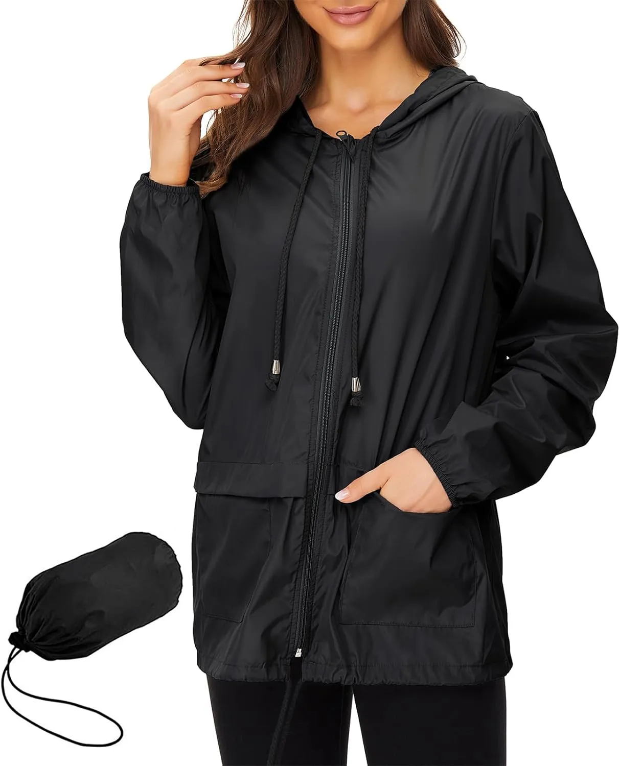 American Trends Women Rain Coats Lightweight Waterproof Outdoor Rain Jacket with Hood Packable Raincoats