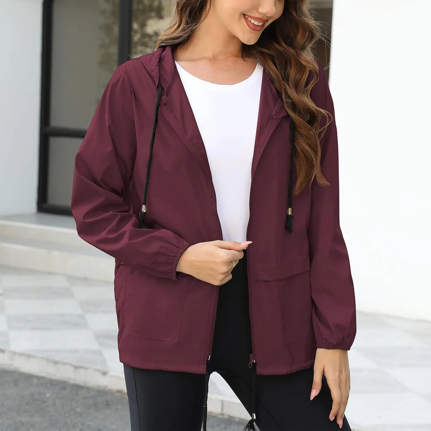 American Trends Women Rain Coats Lightweight Waterproof Outdoor Rain Jacket with Hood Packable Raincoats