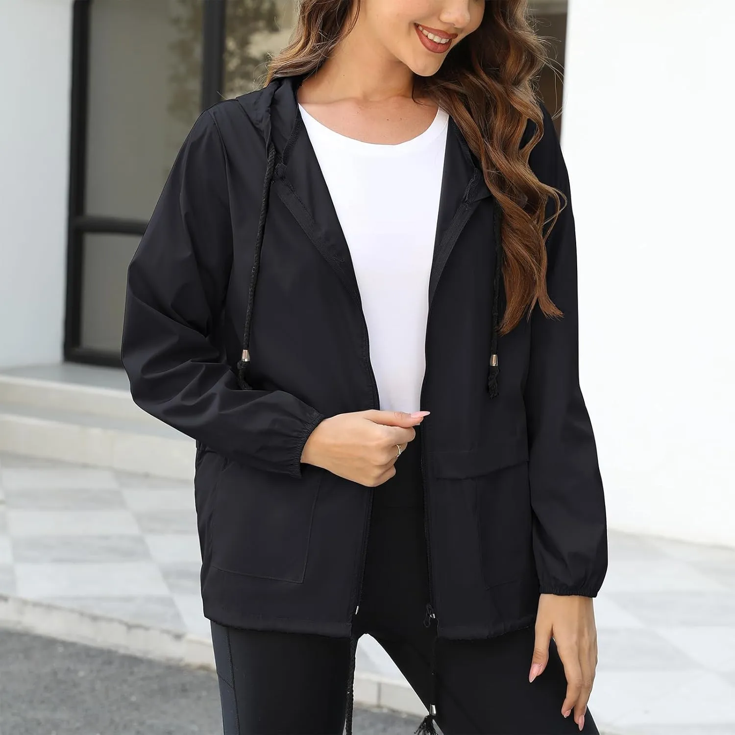 American Trends Women Rain Coats Lightweight Waterproof Outdoor Rain Jacket with Hood Packable Raincoats