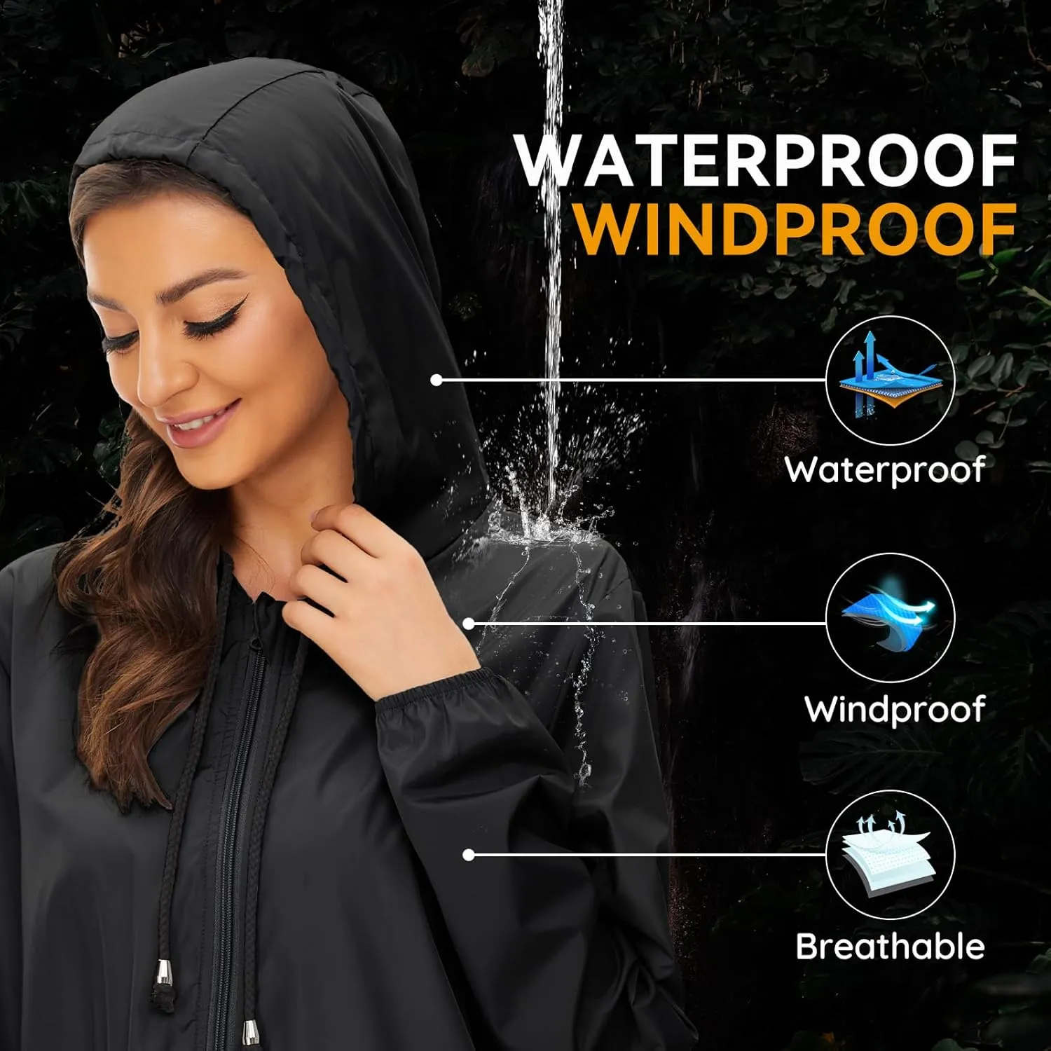 American Trends Women Rain Coats Lightweight Waterproof Outdoor Rain Jacket with Hood Packable Raincoats