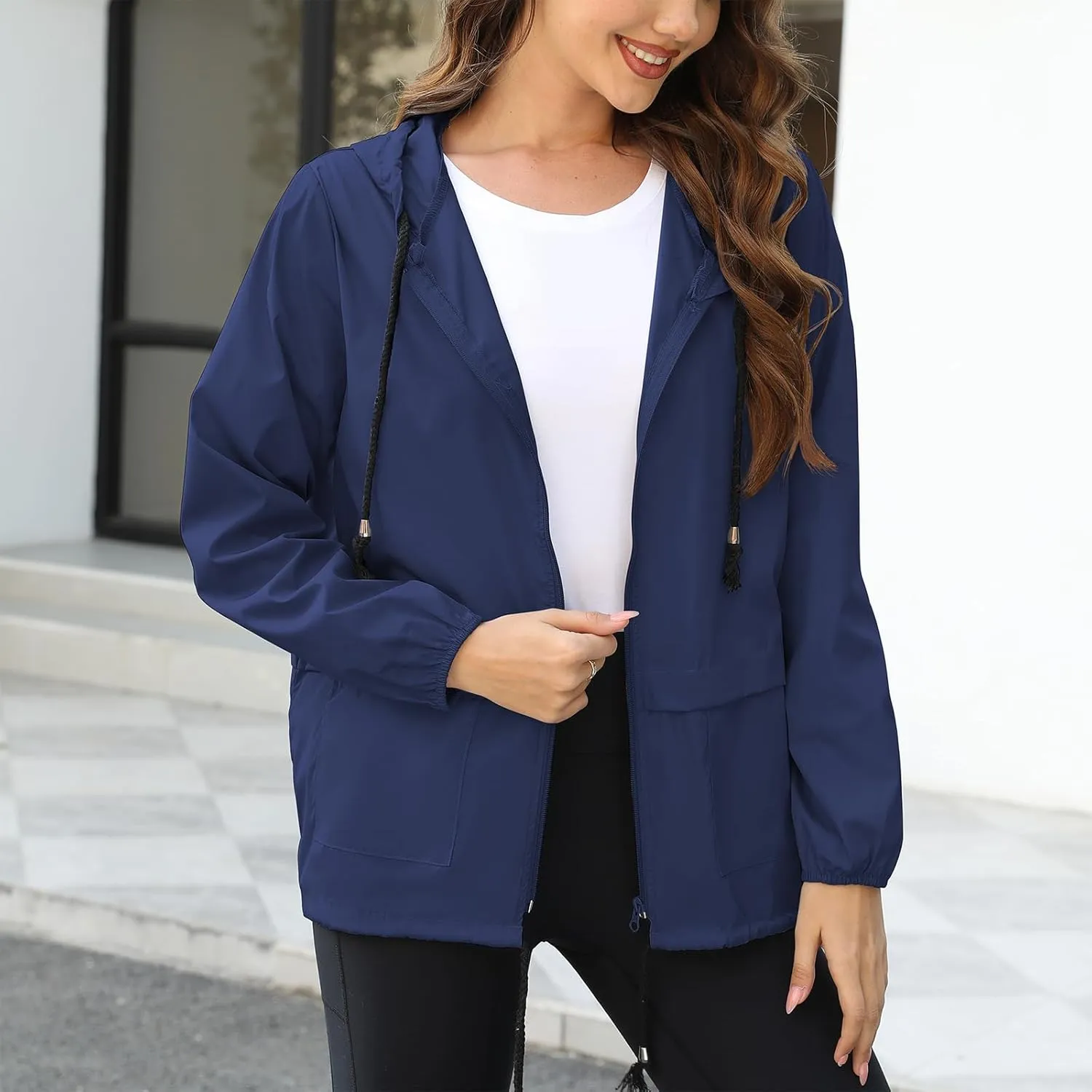 American Trends Women Rain Coats Lightweight Waterproof Outdoor Rain Jacket with Hood Packable Raincoats