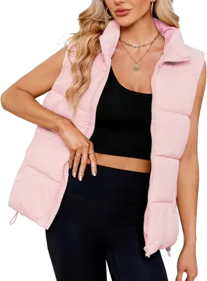 American Trends Womens Puffer Vest Sleeveless Puffy Vests for Women Collar Jacket Zipper Coat with Pockets