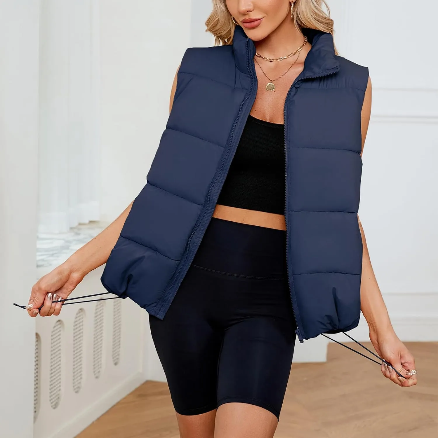 American Trends Womens Puffer Vest Sleeveless Puffy Vests for Women Collar Jacket Zipper Coat with Pockets