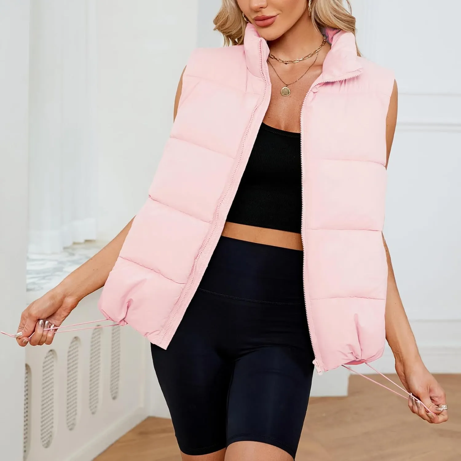 American Trends Womens Puffer Vest Sleeveless Puffy Vests for Women Collar Jacket Zipper Coat with Pockets