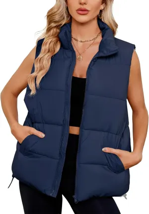American Trends Womens Puffer Vest Sleeveless Puffy Vests for Women Collar Jacket Zipper Coat with Pockets