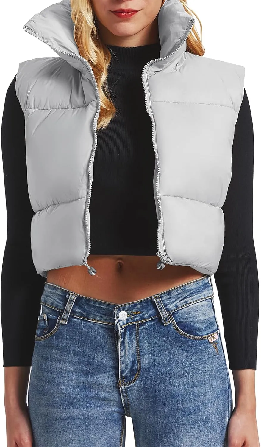American Trends Women's Winter Crop Vest Sleeveless Puffer Vests for Women Jacket Outwear Coat