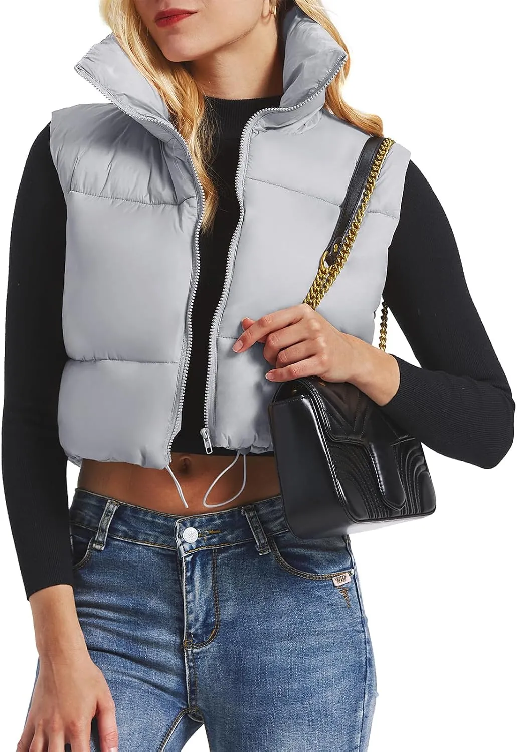 American Trends Women's Winter Crop Vest Sleeveless Puffer Vests for Women Jacket Outwear Coat