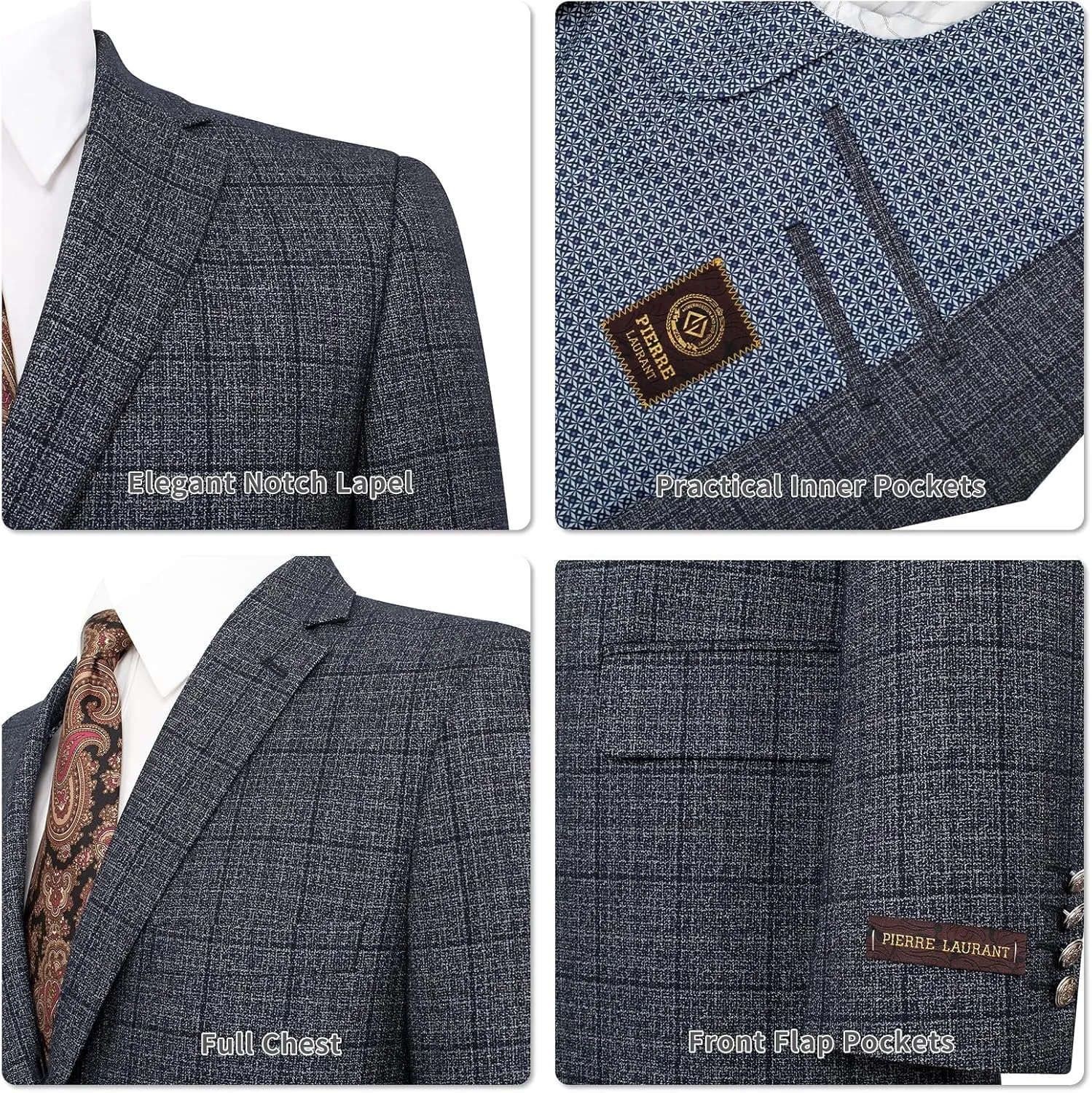 AMY ZHU Men's Sport Coat Classic Fit Stretch Blazer 2 Button Suit Jacket